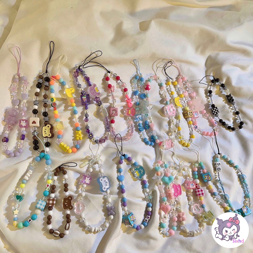 Kartun Boneka Telepon Lanyard Gelang Manik-Manik Universal Untuk iPhone Android Gaya Jepang Korea phone Case Liontin Dekorasi Aksesoris Telepon Serbaguna Pendant