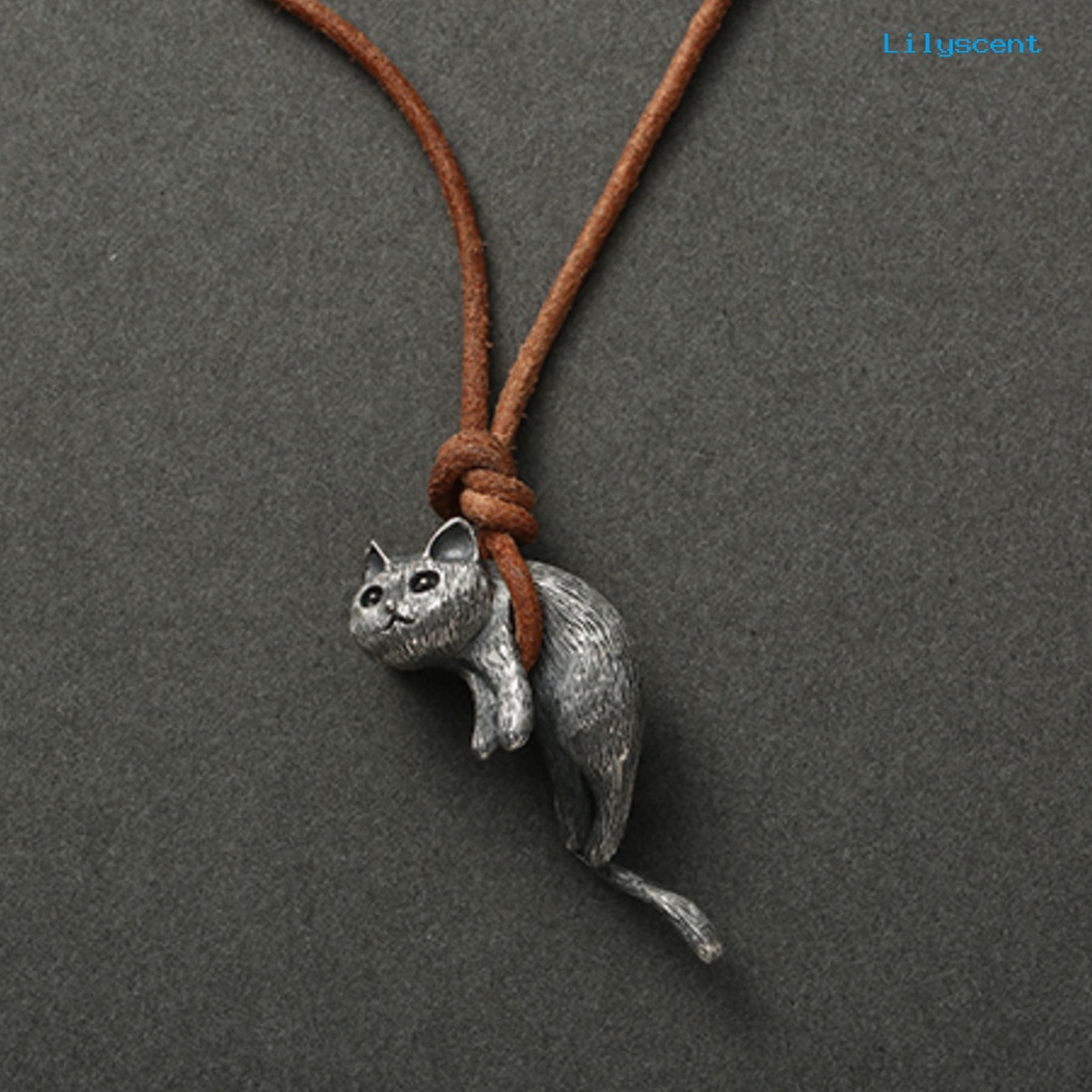 [LS]Vintage Kalung Warna Perak Perhiasan Choker Sedih Gantung Bentuk Kucing Kalung Pasangan Kalung Hewan Kitty Kalung