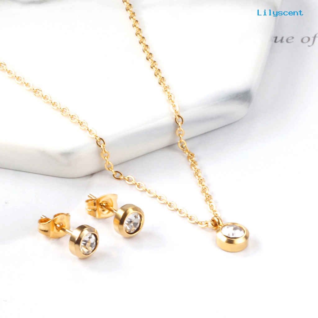 [LS]1 Set Kalung Anting Dengan Gaya Klasik Minimalis Liontin Bulat Set Perhiasan Untuk Wanita Kalung Dan Anting Kristal Imitasi