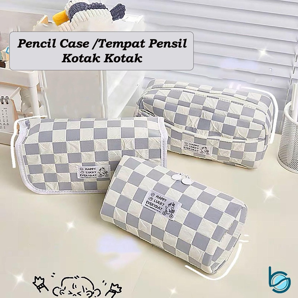 

Pencil Case/Tempat Pensil Kotak-kotak Krim Kapasitas Besar - Best Stationary