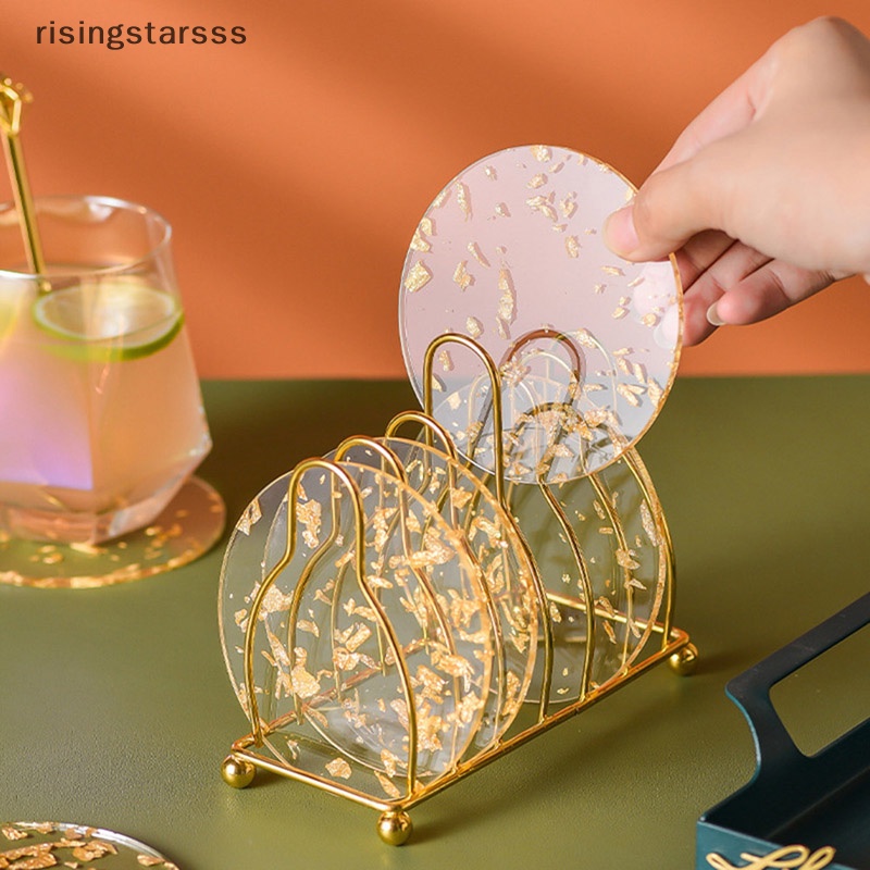 Rsid Span-new Acrylic Gold Foil Coaster Peredam Panas Alas Meja Cup Pads Cangkir Teh Kopi Mug Jelly