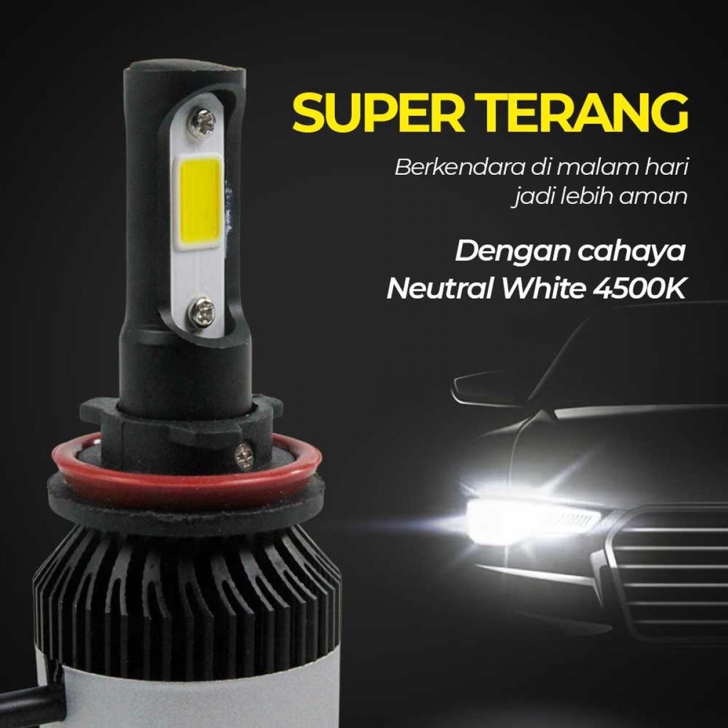 TaffLED Lampu Depan Mobil Headlamp LED COB Neutral White 2 PCS - S2