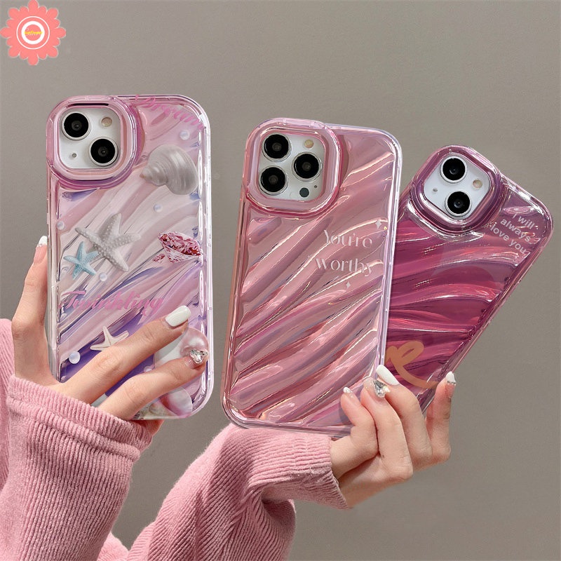 Casing Kartu Laser Mewah Kompatibel Untuk IPhone 7Plus 11 13 14 12 Pro Max7 8 6 6S Plus XR X XS MAX SE 2020 Fantasi Mutiara Shell 3D Stereo Korgasi Kreatif Huruf Sederhana Soft Cover