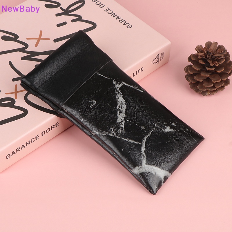 Newbaby Tas Kacamata Baca Kulit Lembut Case Tahan Air Motif Marmer Sunglasses Pouch ID