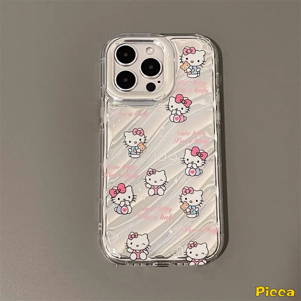 IPHONE Kartun Hello Kitty Case Kompatibel Untuk Iphone11 13 14 12 Pro MAX XR 7Plus 7 8 6 6S Plus X XS MAX SE 20203D Stereo Korgasi Kartu Laser Vintage Tombol Telepon Digital Soft Cover