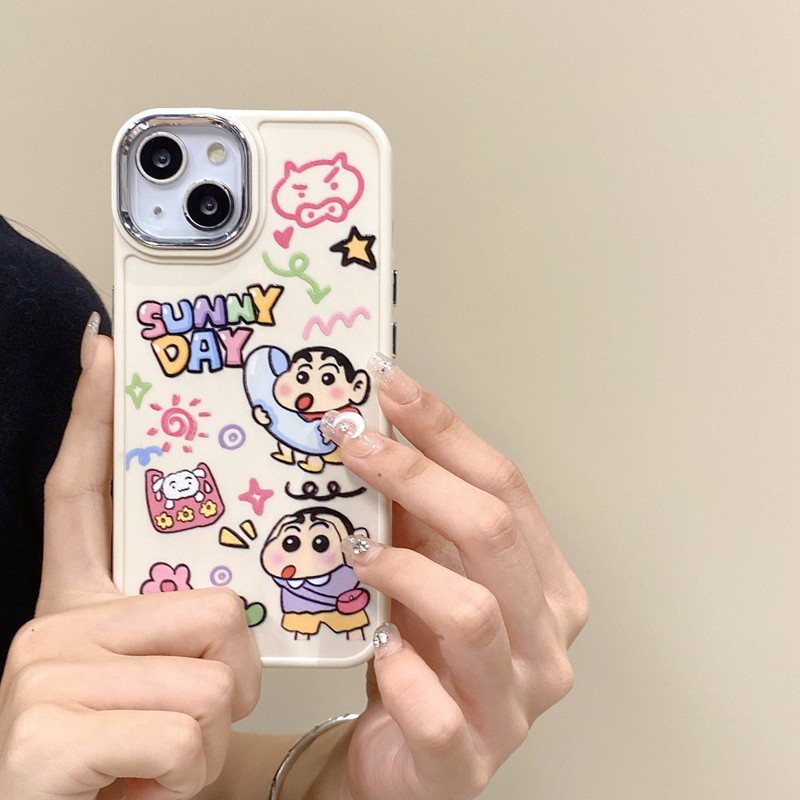 All New Metal Camera Skin Silicone Soft Case IPhone 11 12 13 14 Pro Max Women's Fashion Gift Cute Cartoon Phone Case Funny Crayon Shin-chan