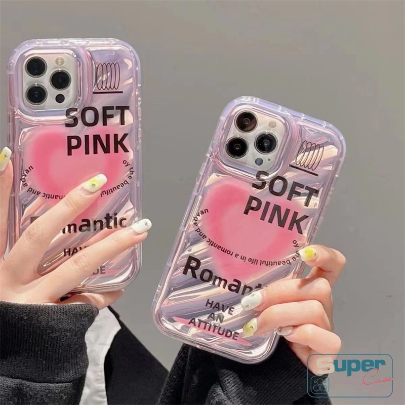 Case Cinta Hati Kerut Stereo 3D Kompatibel Untuk IPhone XR 7 8 6 6S Plus 7Plus 11 13 14 12 Pro MAX X XS MAX SE 2020huruf Kupu-Kupu Kreatif Dazzle Color Laser Card Cover