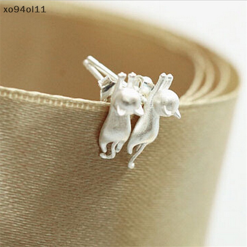 Xo Fashion Halus Mungil Lucu Kucing Anting Chic Perak Disepuh Kitty Stud Earrings OL