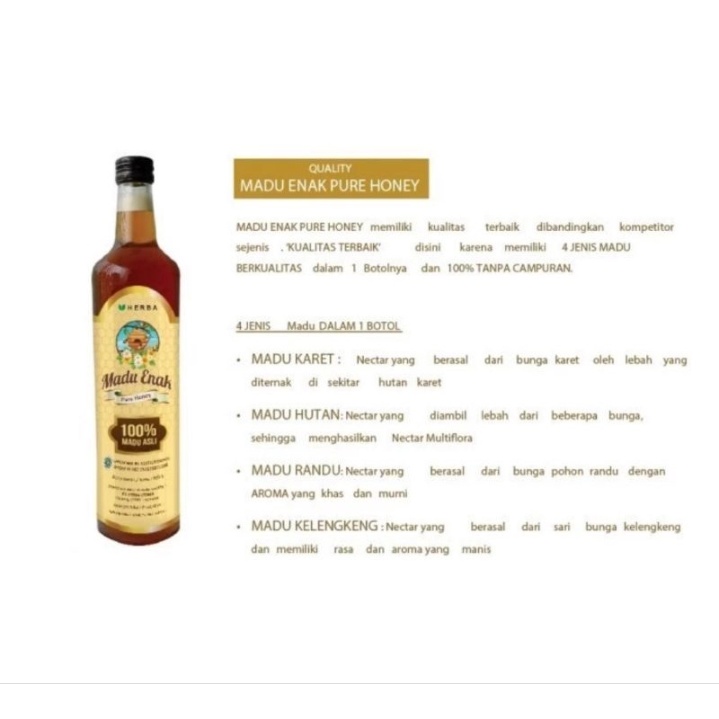 Herba madu enak pure honey 910 gram madu premium plus bee pollen  royal jelly