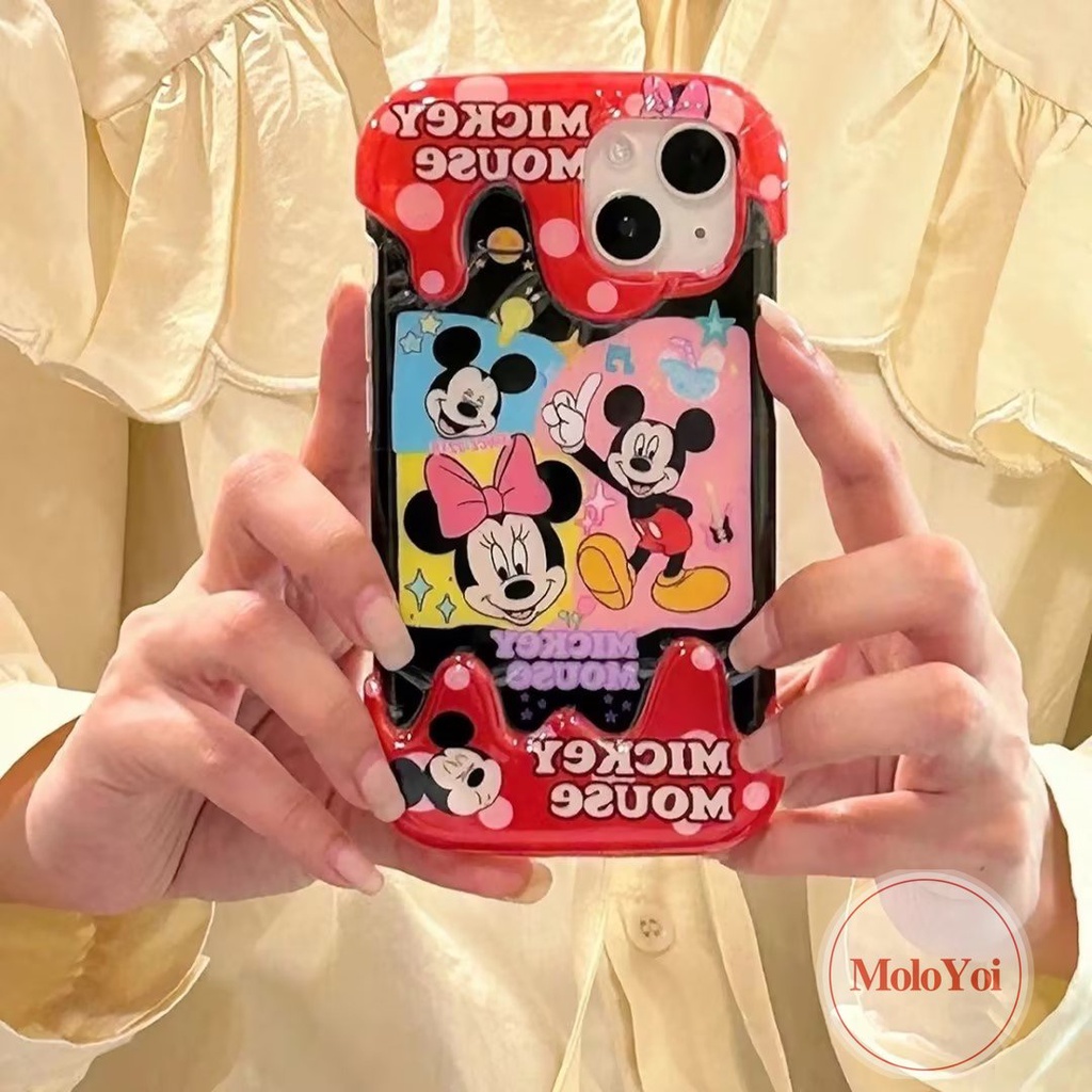 Pasangan Kartun Lucu Mickey Minnie Mouse Shockproof Case Kompatibel Untuk IPhone XR XS X Max 7Plus 11 14 12 13 Pro Max 8Plus 8 7 Plus Kreatif Permen 3D Es Krim Telepon Soft Cover