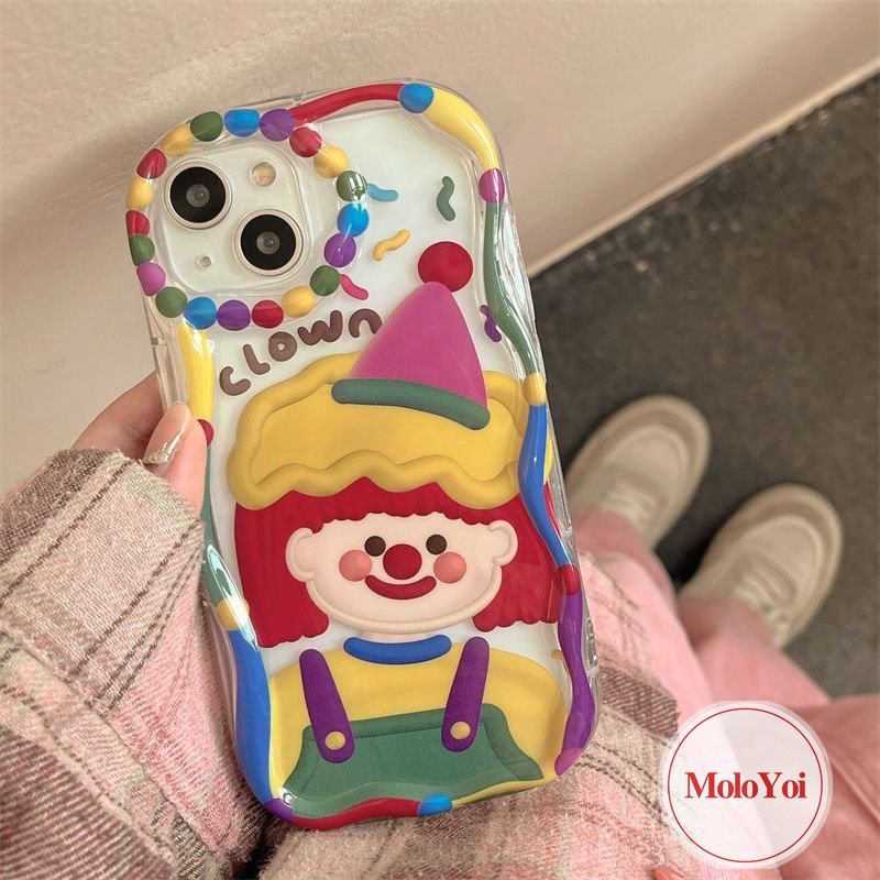 Casing 3D Wavy Curved Edge Glossy Shockproof Kompatibel Untuk IPhone XR XS X Max 11 Pro Max 6s 6 7 8 Plus 14 12 13 Pro Max SE 2020lucu Lucu Badut Baru Soft Cover