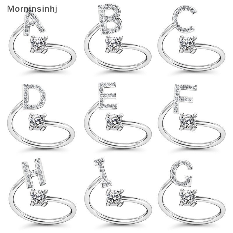 Mornin Berlian Imitasi Bersinar 26huruf Cincin Adjustable Mode Baru Inisial A-Z Alfabet Pembukaan Cincin Untuk Wanita Pesona Perhiasan Hadiah id