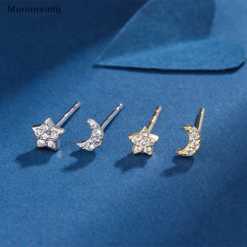 Mornin Perhiasan Wanita Mini Ins Star Moon Stud Earrings Untuk Wanita Anting Valenes Hadiah Hari id