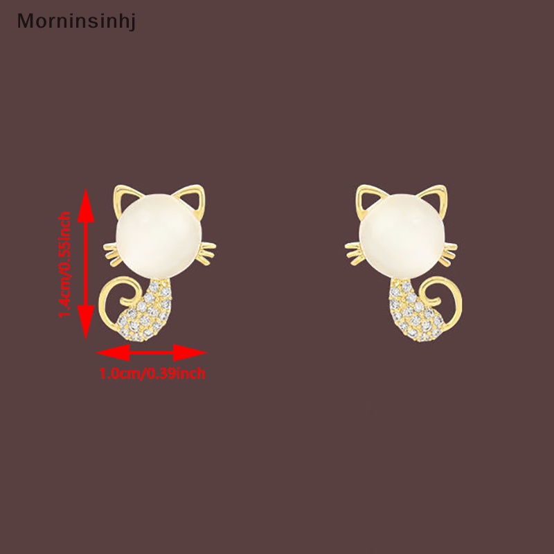 Mornin Gaya Korea Fashion Pesona Imitasi Opal Cat Stud Earring Untuk Wanita Berlian Mengkilap Anting Anak Kucing Lucu Coil Nyamuk Telinga Klip id