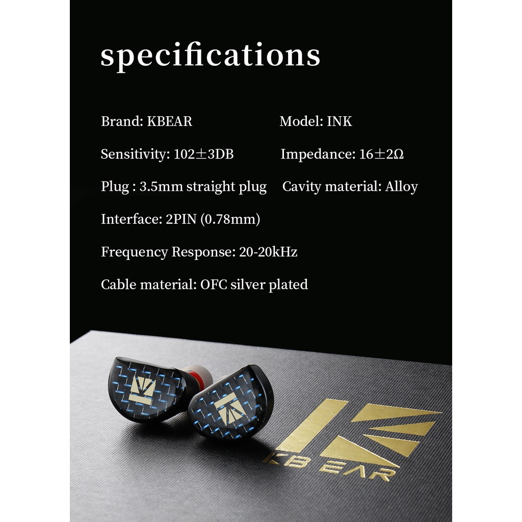 Kbear INK MK2 HiFi In-ear Monitor Earphone Ditingkatkan DLC Diafragma Dinamis 2Pin Kabel Earbud Olahraga Musik DJ Headset