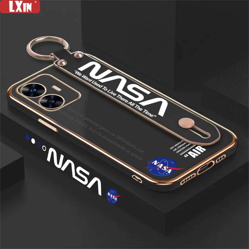 Soft Case Realme10 4G 9i 7i 8i 5i 6i C17 C31 Realme8 5G 8 Pro Realme 5 Pro 7Pro Narzo 50 C55 C3 NASA Desain Simple Stand Holder Lipat Plating Mewah Sarung Karet