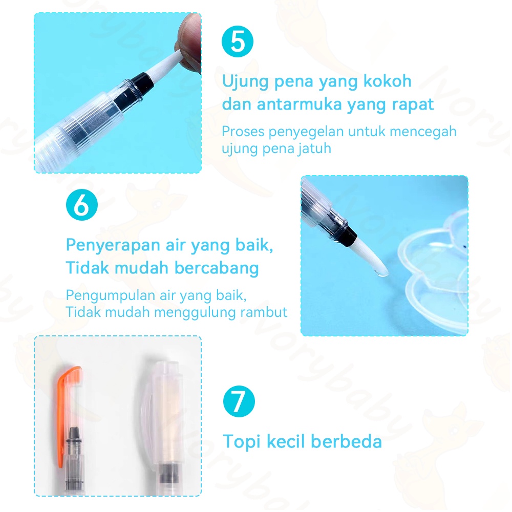 Ivorybaby Kuas cat air 6pcs Water brush pen aet Water kuas pena untuk melukis