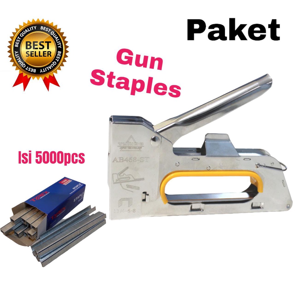 PROMO Paket Staples Tembak + Isi atau Refil 13/8 Cekrekan / Pengokot / Hekter Gun Tacker Ukuran 13/8 5000 / Staples Sofa, Staples Jok, Stepler Motor, Kursi, Dll