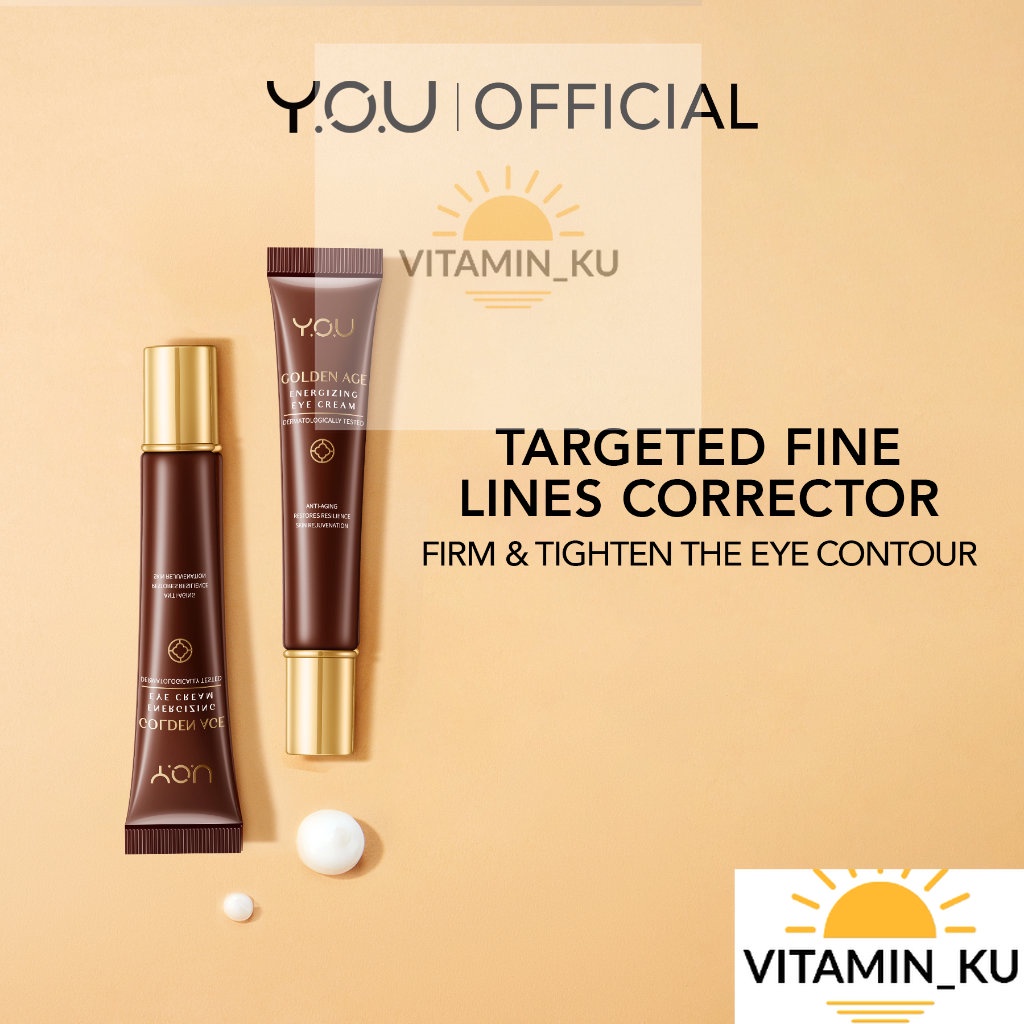 YOU Golden Age Energizing Eye Cream 15g [Intense Eye Firming Treatment] | Atasi Kantong Mata dan Mata Panda dengan Kandungan Shea Butter VITAMINKU