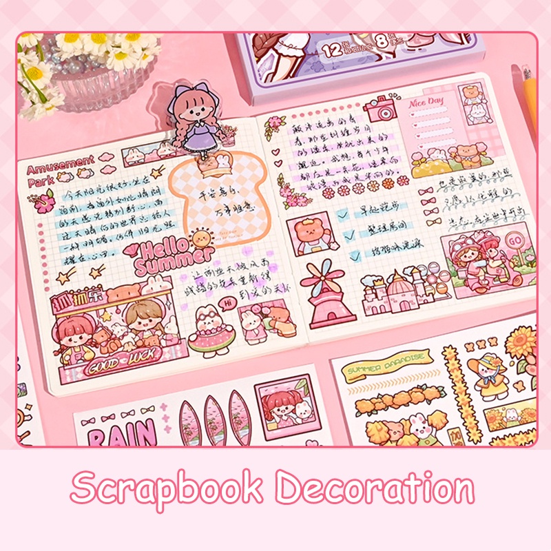 Set Stiker Lucu Kartun Dekoratif Washi Stiker DIY Bahan Stiker Untuk Scrapbook Diary Tangan Akun Stiker Alat Tulis