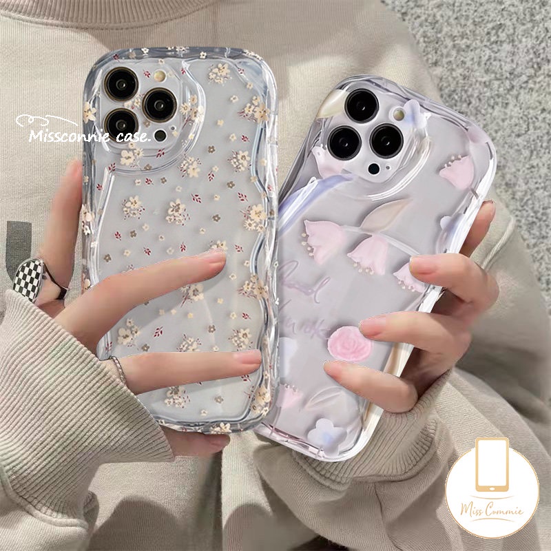 Casing Bunga Untuk Realme C15 C55 9i 5 7i 5i 6i 5s C33 C12 C53 C21Y C25Y C25s C25 C35 C31 C1 C3 C20 C20A C30 C17 C21 Transaprent Purple Fresh Flower 3D Wavy Curved Edge Flower Case