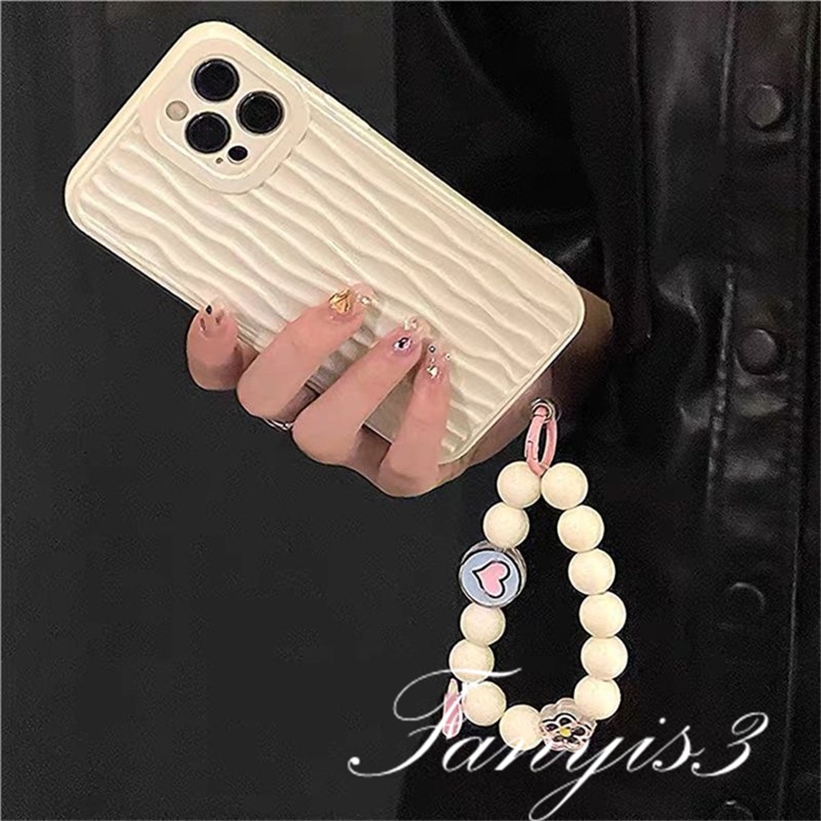 Compatible For iPhone 14 13 12 11 Pro Max X XR Xs Max 14 13 12 11 Kompatibel Untuk Putih Susu Riak Air Padat Vertikal Grain Phone Case Lembut Cover Pelindung Dengan Rantai