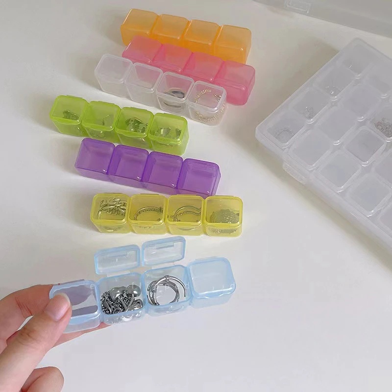 [HOT Sale] Dekorasi Nail Art Wadah Wadah Penyimpanan Plastik Transparan Bening Organizer Box Tempat Display Perhiasan Serbaguna 28kisi Kotak Perhiasan Warna