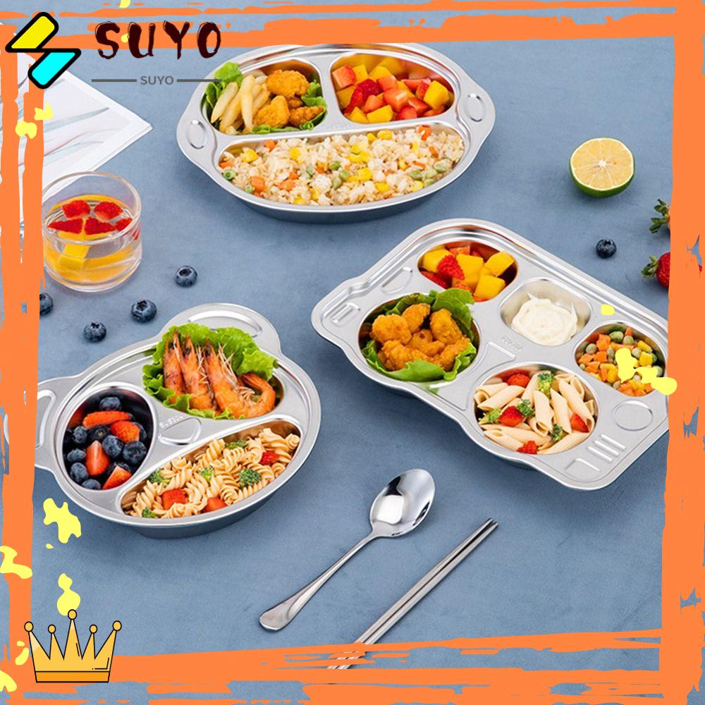 Suyo Baby Stainless Steel Plate Compartment Food Tray Tempat Penyimpanan Wadah Makanan Alas Makan Anak