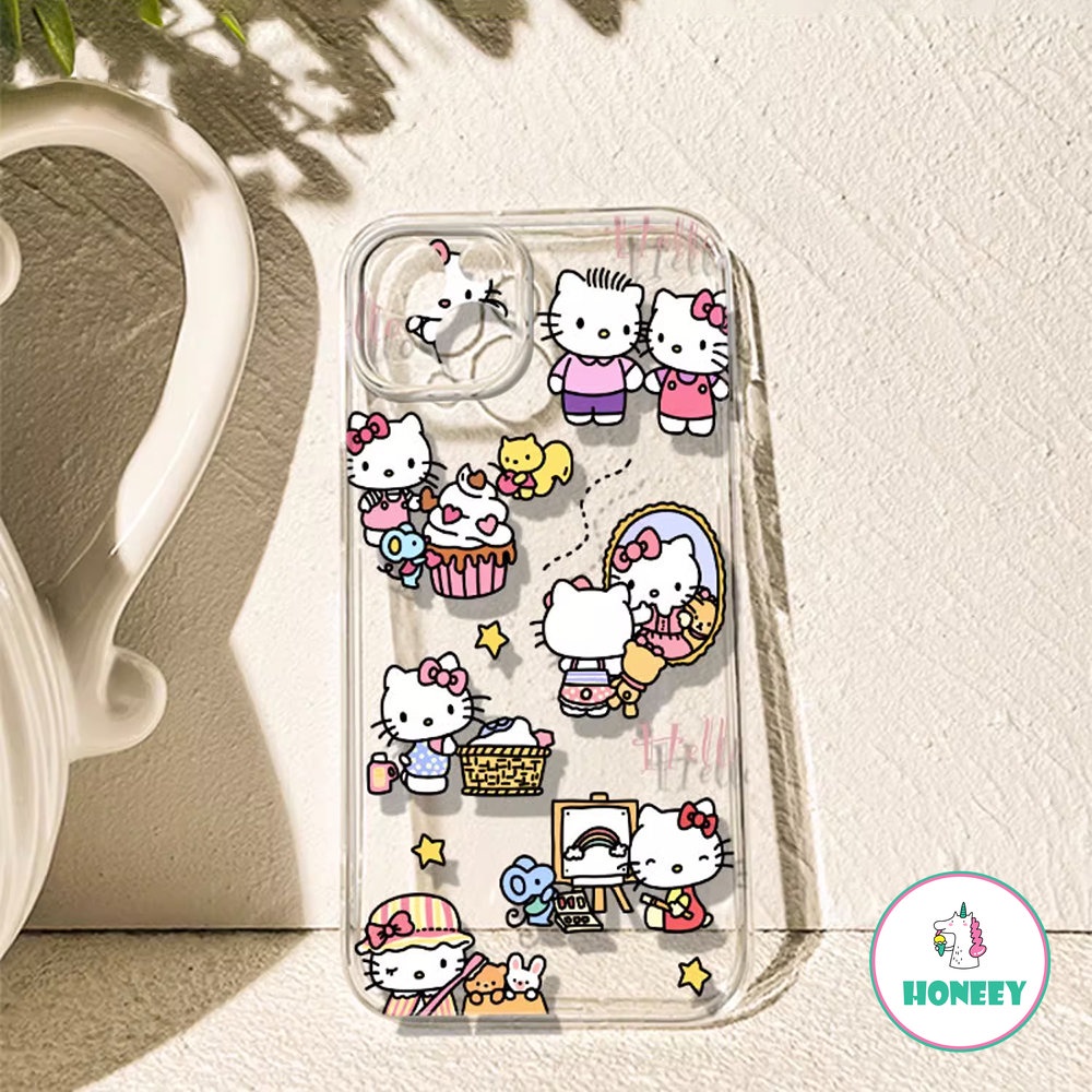 Casing Ponsel Hello Kitty Kartun Yang Indah Kompatibel Untuk iPhone 14 Pro Max13 12 11 Pro Max XR XS 7 8Plus Transparan Lembut Shockproof Back Cover