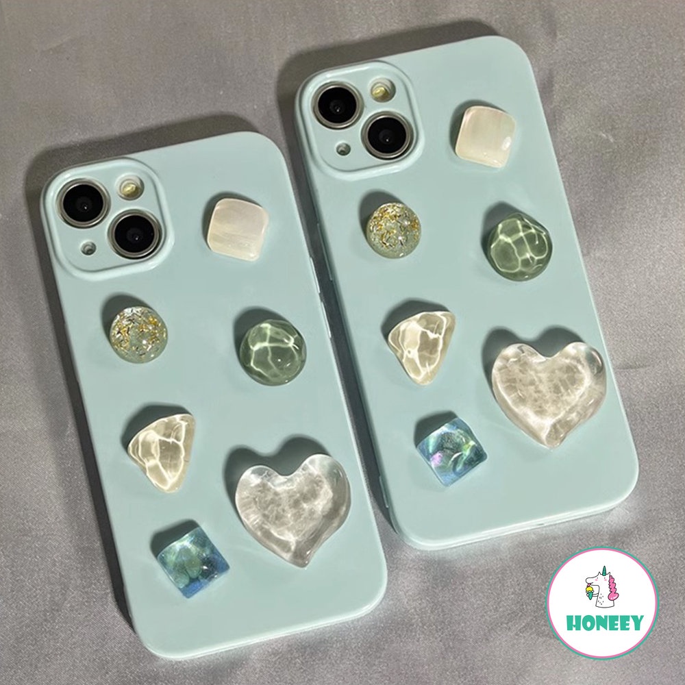 IPHONE Retro Gadis Gemstones Art Gentle Green Casing Ponsel Mewah Untuk Iphone14 13 12 11 Pro Max 14Plus Case Lucu Manis Glossy Soft Cover