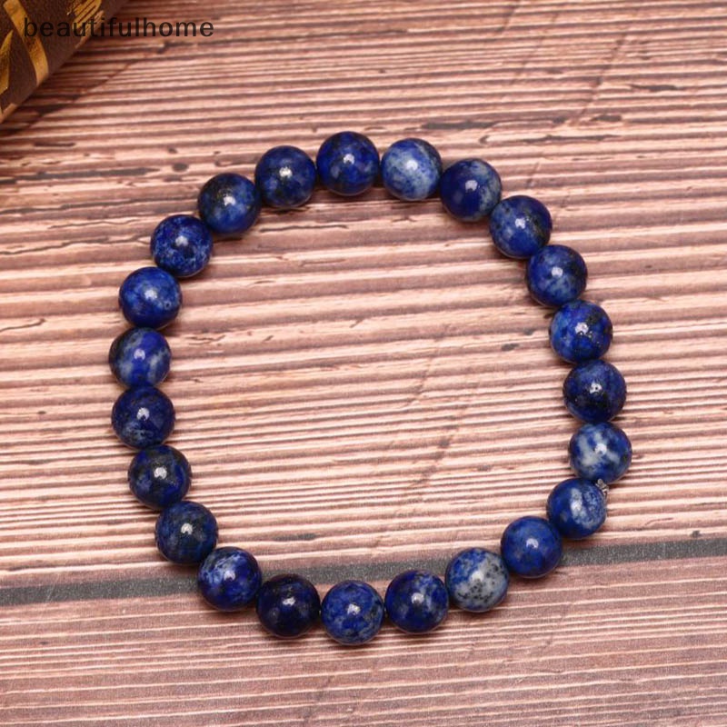 {beautifulhome} Natural 8mm Lapis Lazuli Beads Bracelets Unisex Elastis Bangle Perhiasan Hadiah.