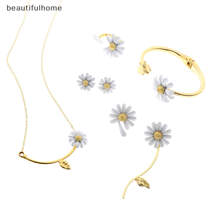 {beautifulhome} 1pc Enamel Bunga Daisy Elegan Pembukaan Cincin Gelang Anting Wanita Perhiasan.