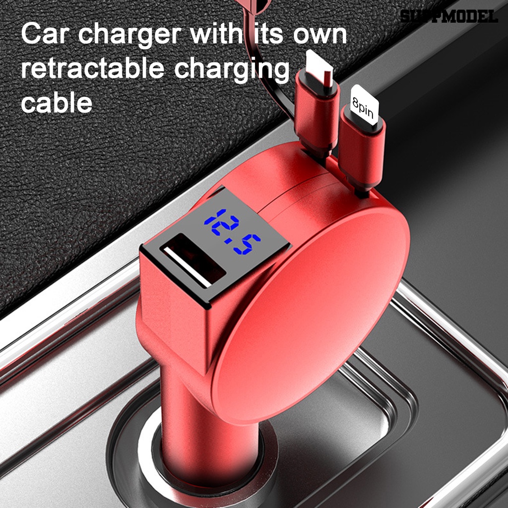 [SM]60W Charger Mobil 3-in-1 Ditarik Pengisian Cepat 3port Output Mobil USB Soket Aksesoris Ponsel