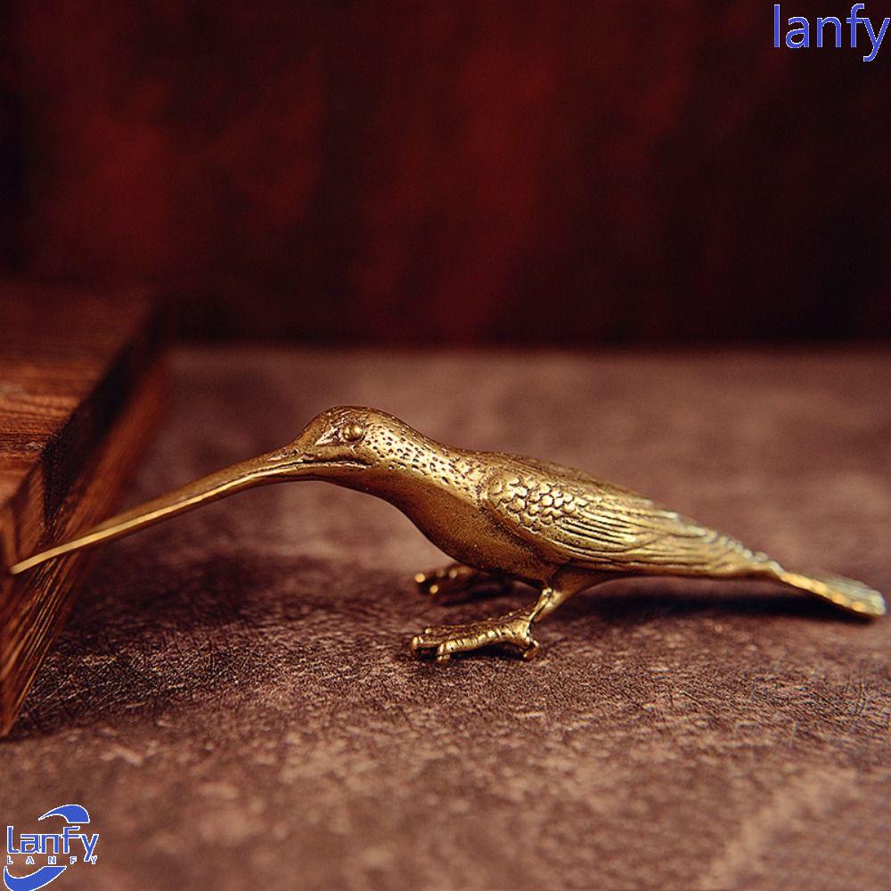 Lanfy Patung Pelatuk Kreatif Penholder Mulut Panjang Burung Kecil Kuningan Solid Ukiran Handmade Desktop Ornamen Untuk Hadiah Anak