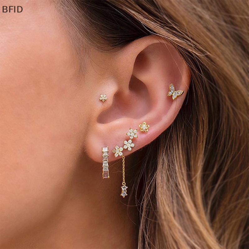 [BFID] 1set Anting Set Untuk Wanita Fashion Indah Berlian Imitasi Telinga Stud Rantai Drop Earrings Jewelry [ID]