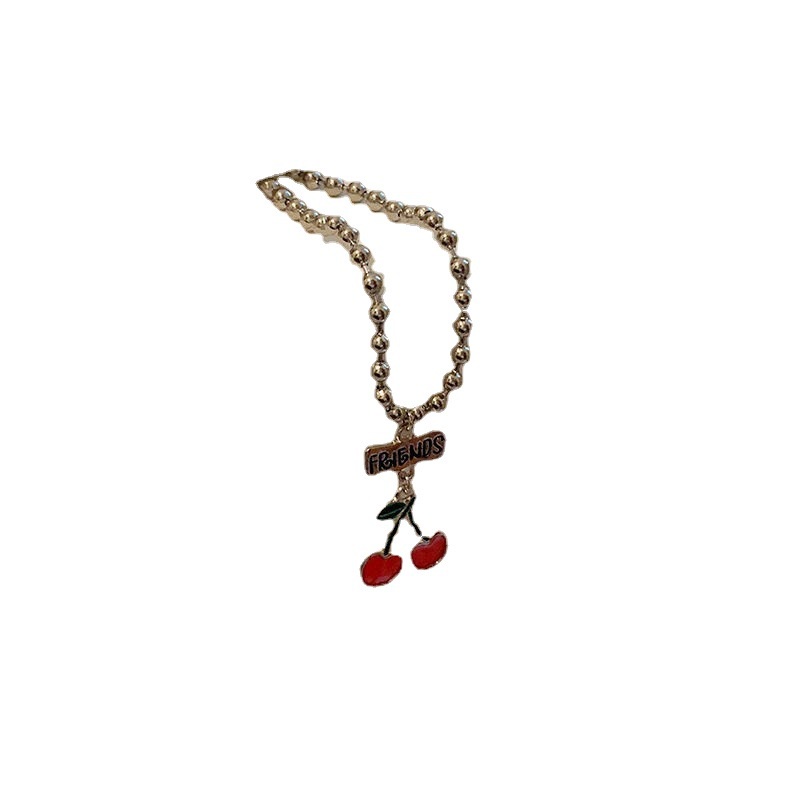 Cherry Kalung r Desain Niche Perempuan Merasakan Influencer Trendi Temperamen Sederhana Liontin ins Manik Bulat Rantai Klavikula