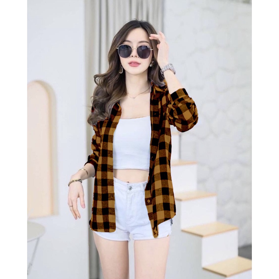 GH - KEMEJA CASUAL WANITA LENGAN PANJANG BAHAN RAYON / KEMEJA FASHION WANITA / KEMEJA WANITA MOTIF K