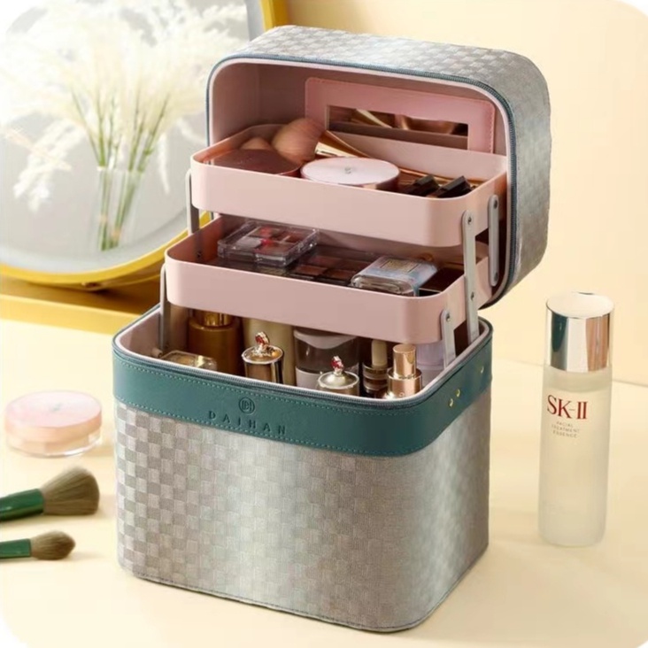 LFS-B2284 Kotak kosmetik / Tempat Make Up / Beauty Case/2 Tingkat Mewah COD