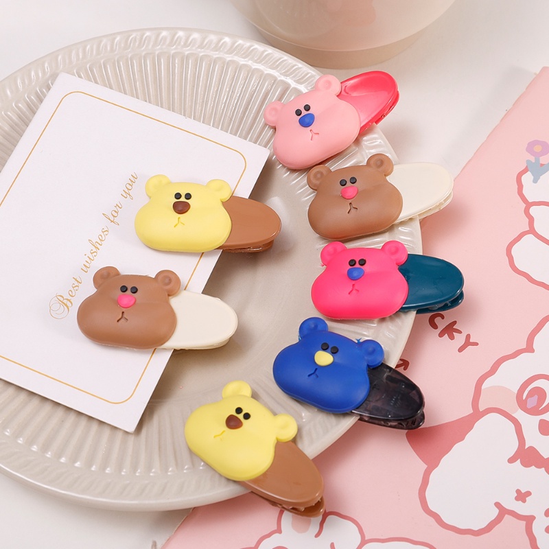 Korean INS Style Candy Color Hair Clip/ Sweet Fashion Cute Little Bear Hair Pins/ Y2K Karet Duckbill Klip Aksesoris Rambut