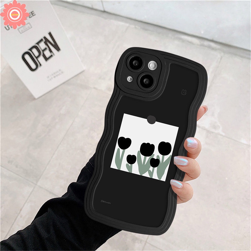 IPHONE Soft Cover Tepi Bergelombang Bunga Vintage Sederhana Kompatibel Untuk Iphone11 12 13 14 Pro Max 7Plus XR 7 6s 14 8 6 Plus X XS Max SE 2020bunga Tulip Lembut Tpu Wavy Edge Back Phone Cover