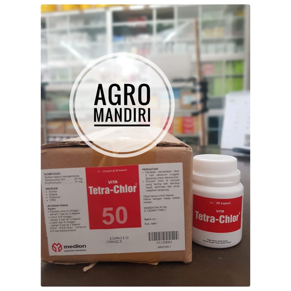 Vita Tetrachlor 50 Kapsul Obat Vitamin Ayam Berak Kapur, Pilek, CRD, Ngorok, Snot, Kolera