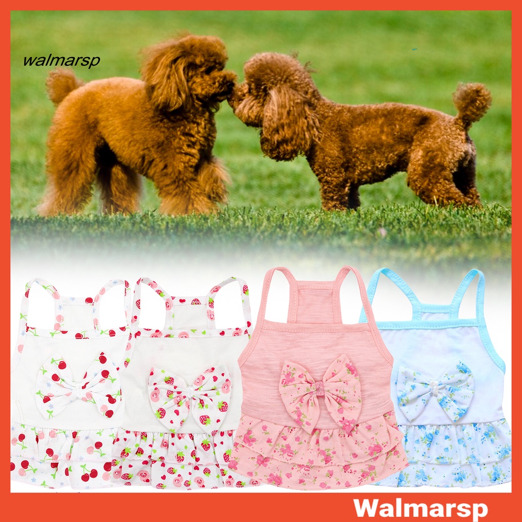 Walmarsp Pet Dress Lembut Nyaman Bernapas Hem Bertingkat Warna Cerah Musim Panas Hewan Peliharaan Kucing Anjing Ikatan Simpul Gaun Bunga Pakaian Sehari-Hari