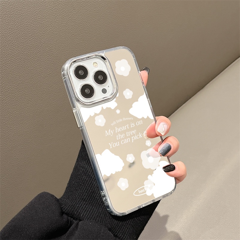 IPHONE Casing Ponsel Cermin Bunga Kecil Dan Awan Kompatibel Untuk Iphone11 12 13 14 12Pro 13Pro 14Pro Pro Max XR X XS Max Electroplating Tombol Perlindungan Mirror Cover