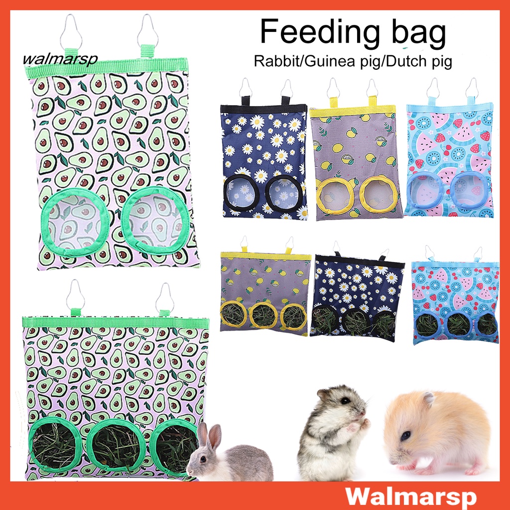 Walmarsp Tas Makanan Hewan Peliharaan Bukaan Bawah Printing Kait Untuk Gantung Tahan Aus Tahan Lama Menjaga Kandang Bersih Polyester Marmut Babi Jerami Feeder Hanging Bag Untuk Hamster