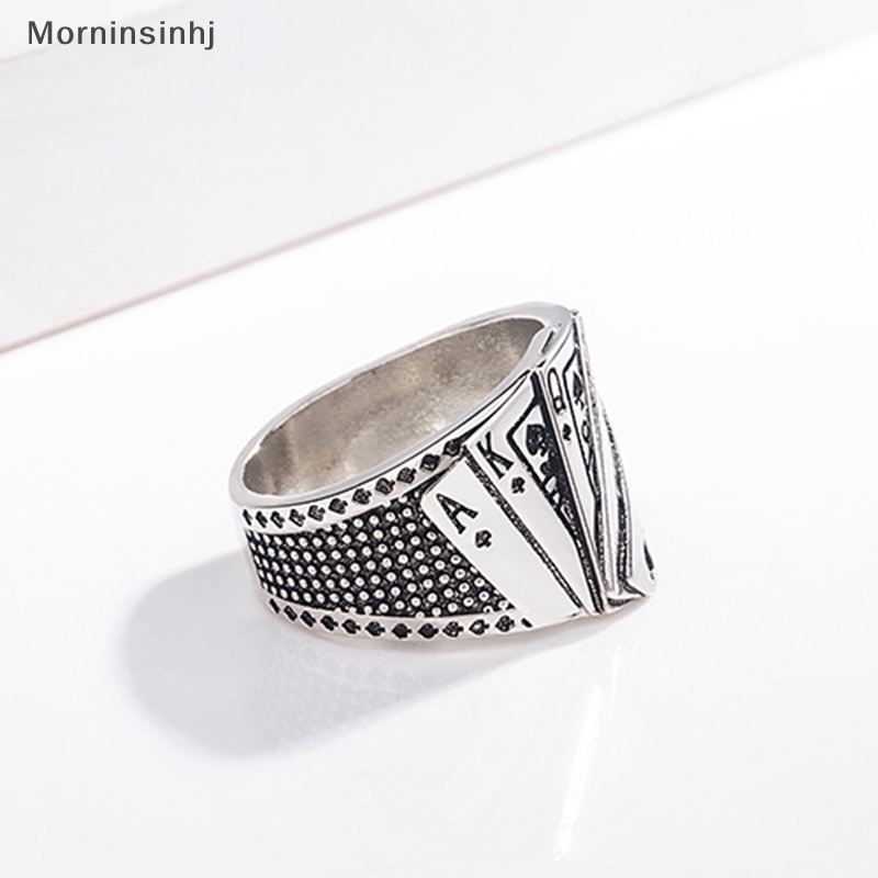 Mornin Punk Warna Perak Poker Signet Rings Gothic Lurus Flush Ring Perhiasan Hadiah id