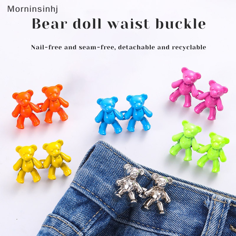 Mornin 1pasang Bear Shaped Adjustable Jean Tighten Button Waist Buckle Snap Celana Gesper Extender Pengganti Jeans Button Attachment Pins id