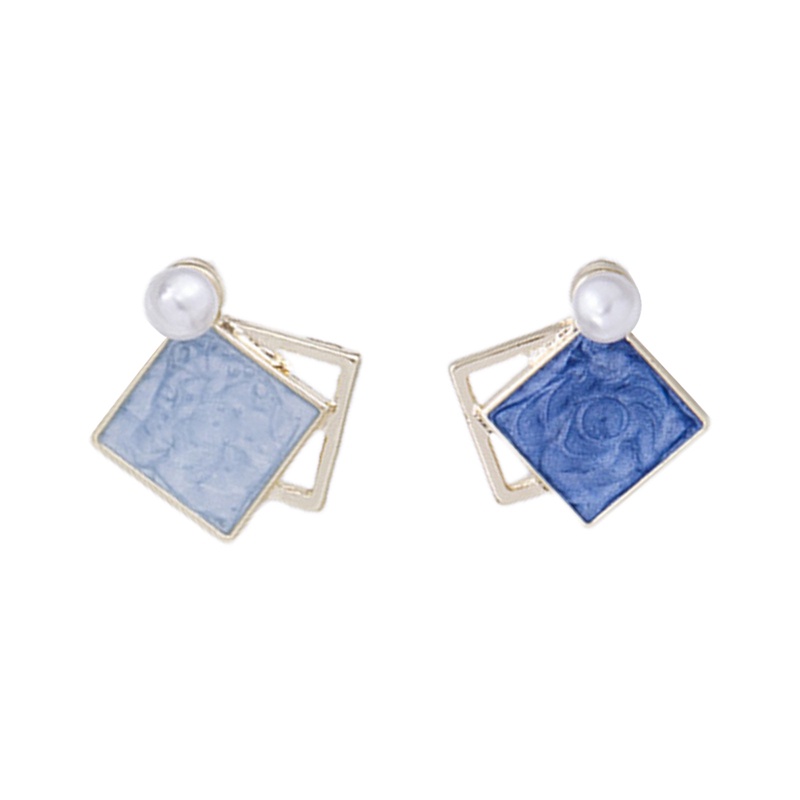 Anting Klip On Geometris Biru Korea Untuk Wanita Statement Round Square Earrings Fashion Brincos Ear Clips Jewelry