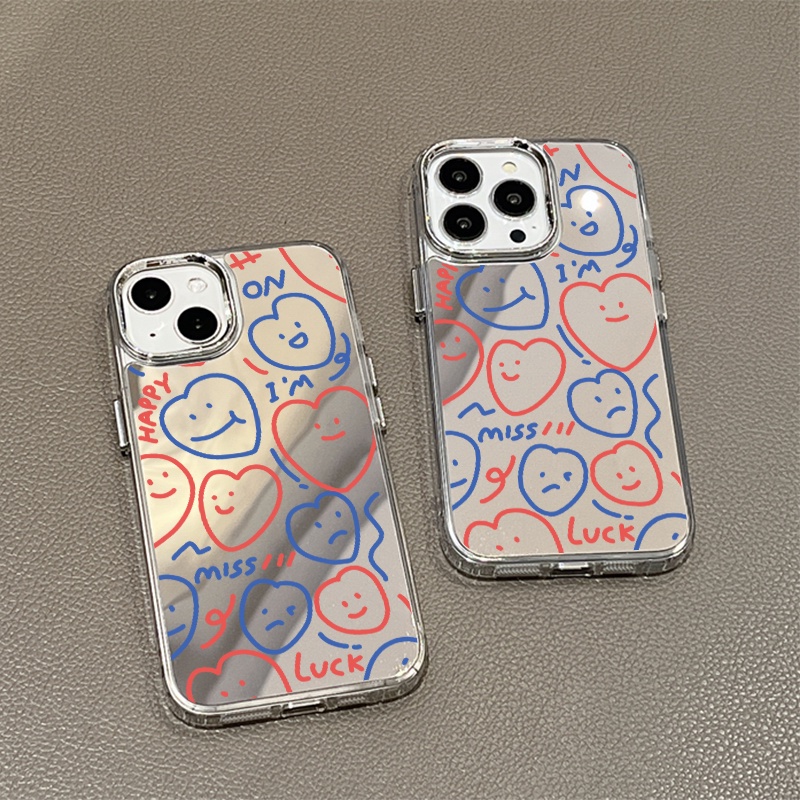 IPHONE Casing Ponsel Cermin Emoji Lucu Kompatibel Untuk Iphone11 12 13 14 12Pro 13Pro 14Pro Pro Max XR X XS Max Electroplating Tombol Perlindungan Mirror Cover