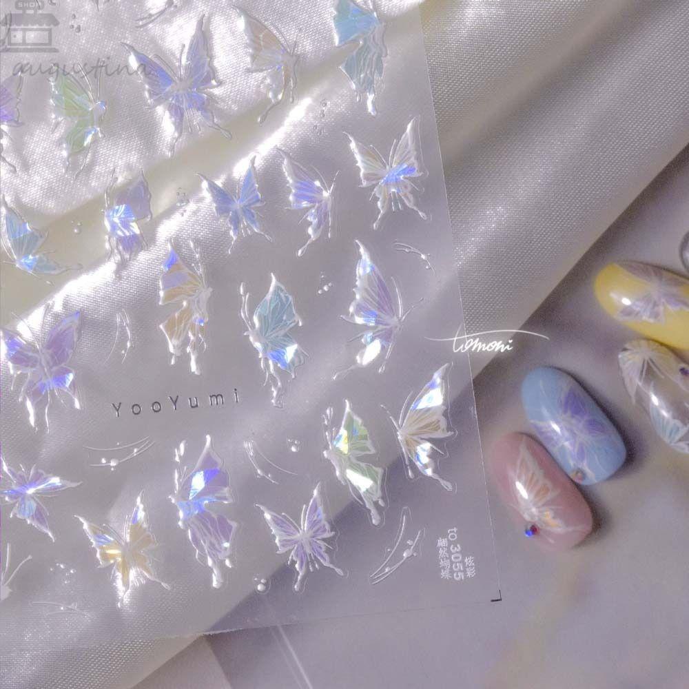 Agustina Stiker Kuku Kupu-Kupu Fashion Bronzing Manicure Aksesoris Self Adhesive Laser Nail Stickers