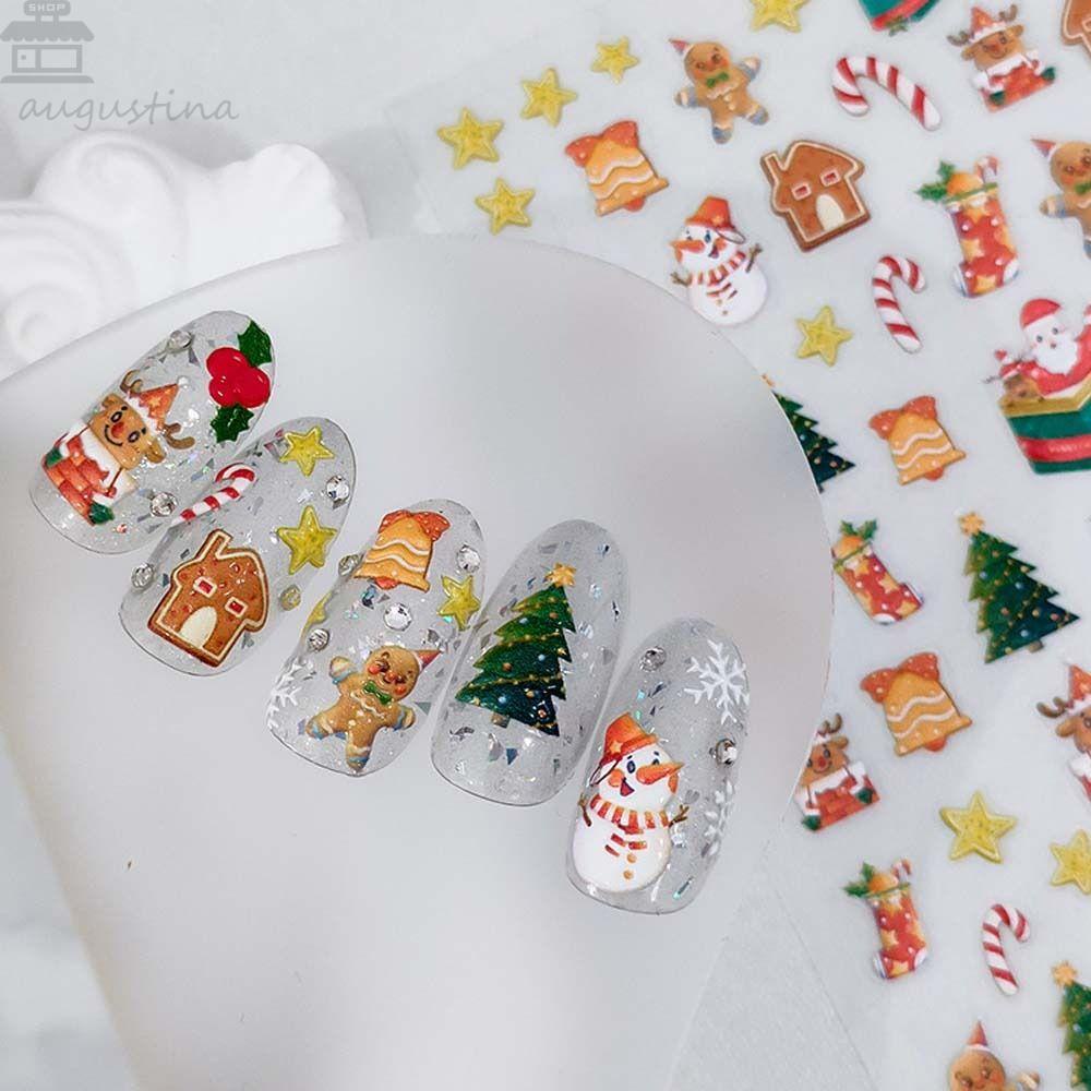 AUGUSTINA Agustina Stiker Kuku Natal Fashion Manicure Aksesoris Pohon Natal Snowman Nail Art Dekorasi